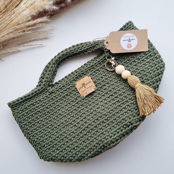 Olive Green Crochet Hand Bag
