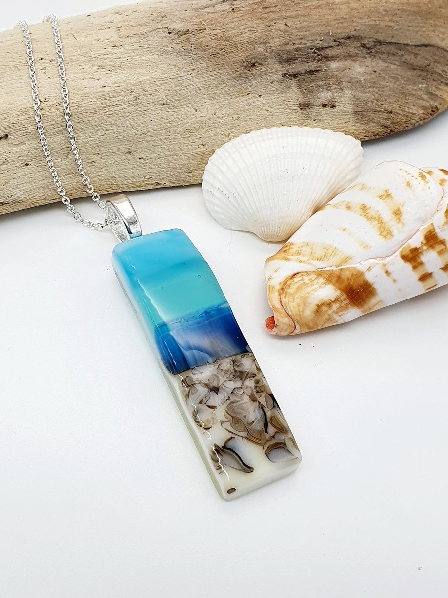 ‘Sandy Shores’ Seascape Fused Glass Pendant