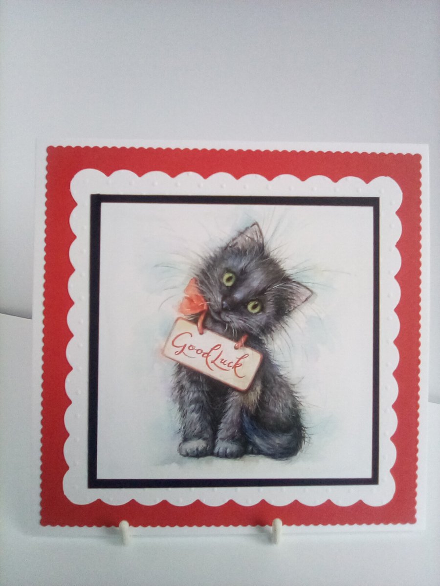 Pretty black cat good luck card