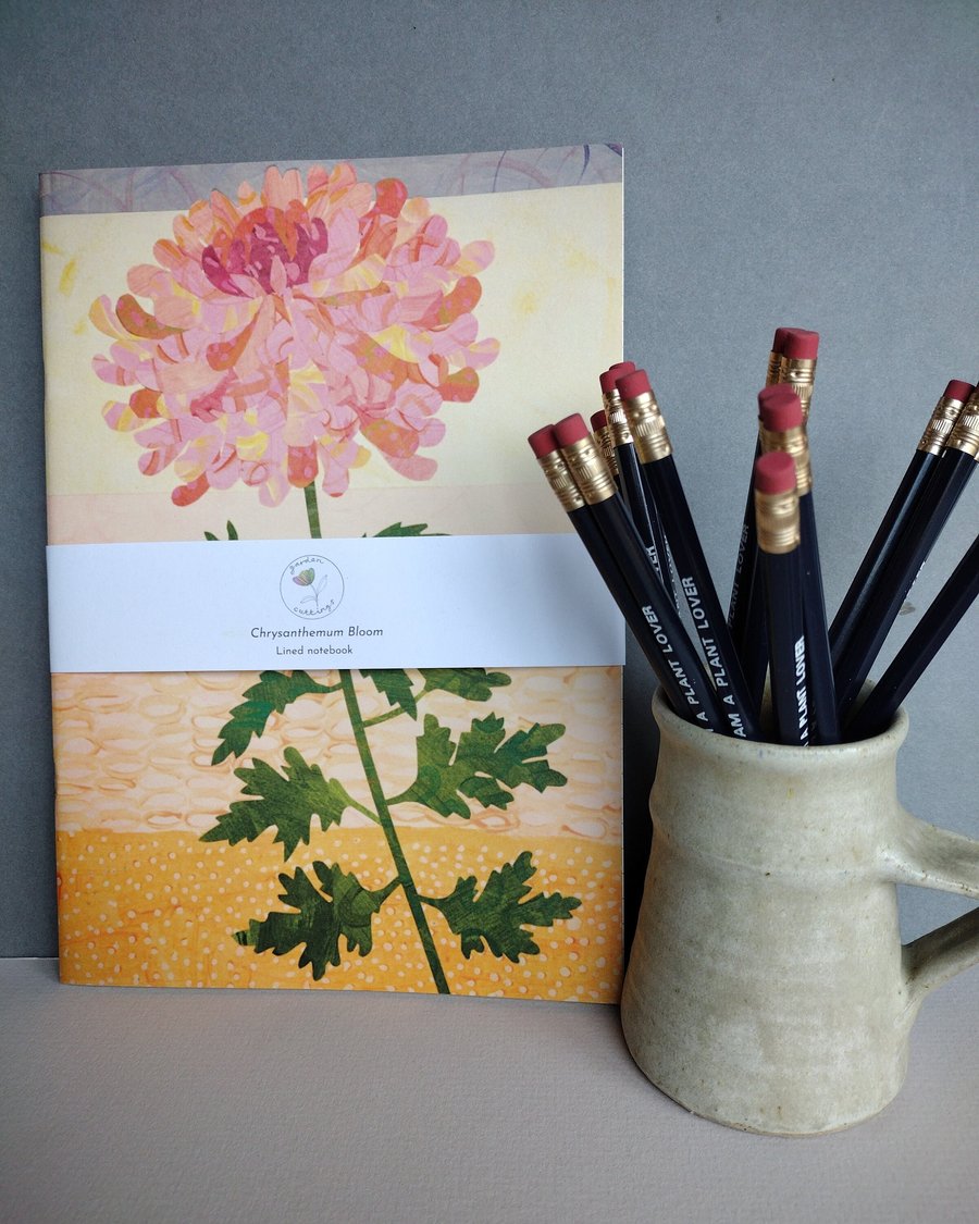 Lined floral notebook, Chrysanthemum design, botanical stationery