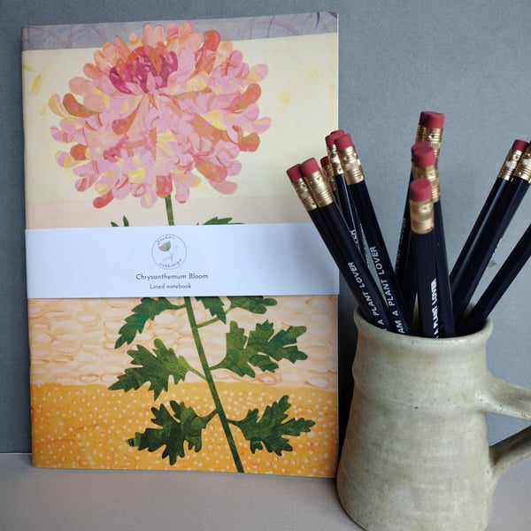 Lined floral notebook, Chrysanthemum design, botanical stationery