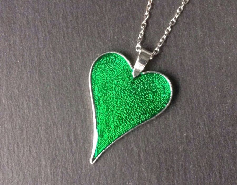 Heart Pendant, Resin Heart Necklace, Green Necklace, Green Heart Pendant