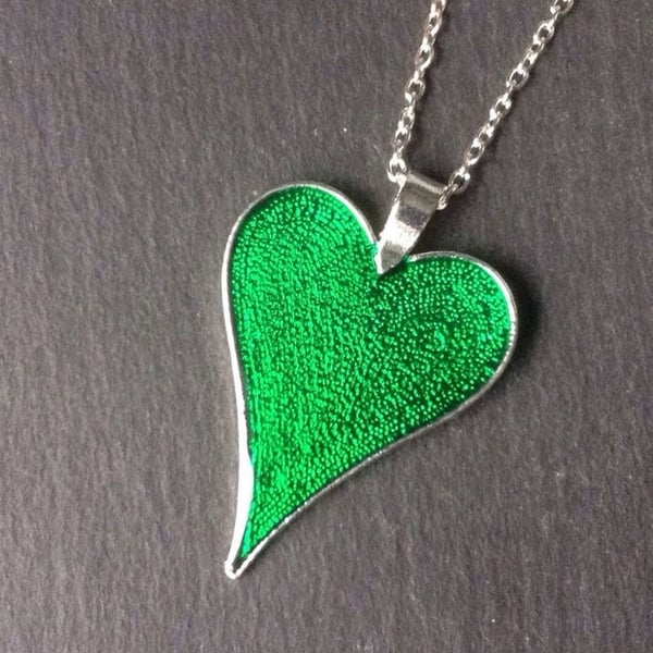 Heart Pendant, Resin Heart Necklace, Green Necklace, Green Heart Pendant