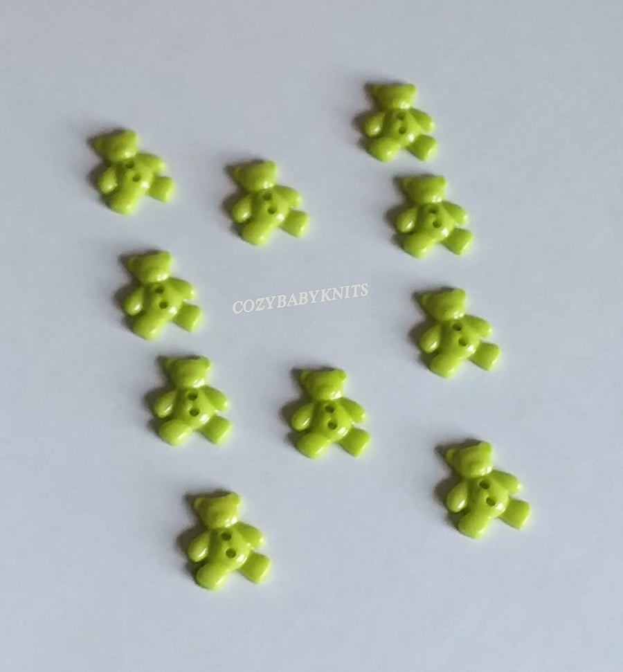 Lime green teddy bear plastic buttons