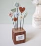 Clay Flower and Button Garden in a Wood Block 'Its the little things'