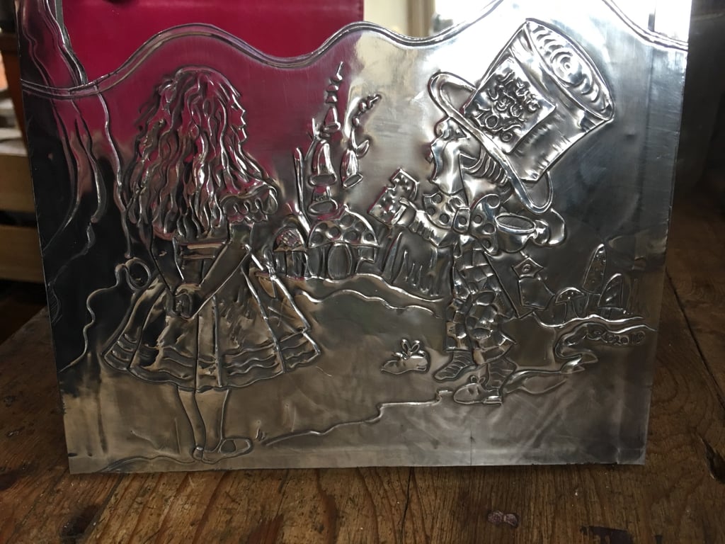 Alice in wonderland mirror. Alice, the Cheshire Cat and the Mad Hatter, pewter f