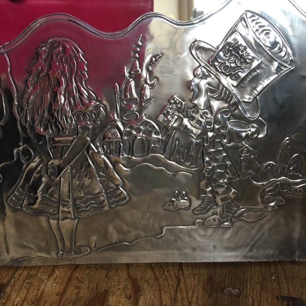 Alice in wonderland mirror. Alice, the Cheshire Cat and the Mad Hatter, pewter f