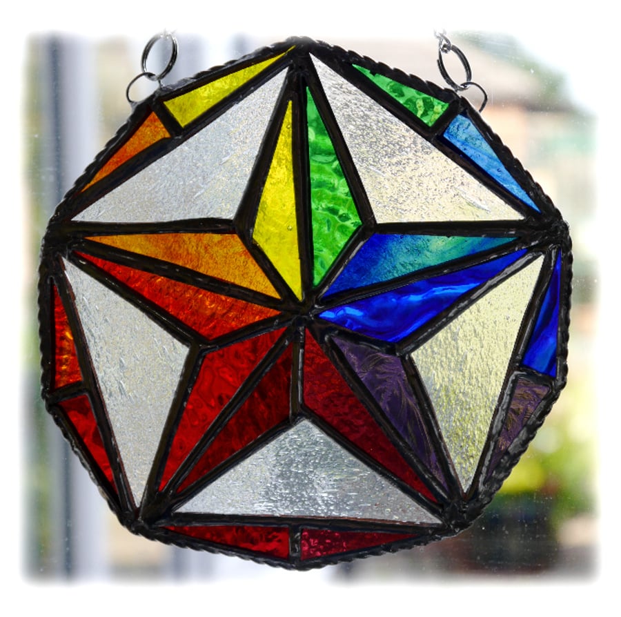 Rainbow Star Stained Glass Suncatcher Decagon