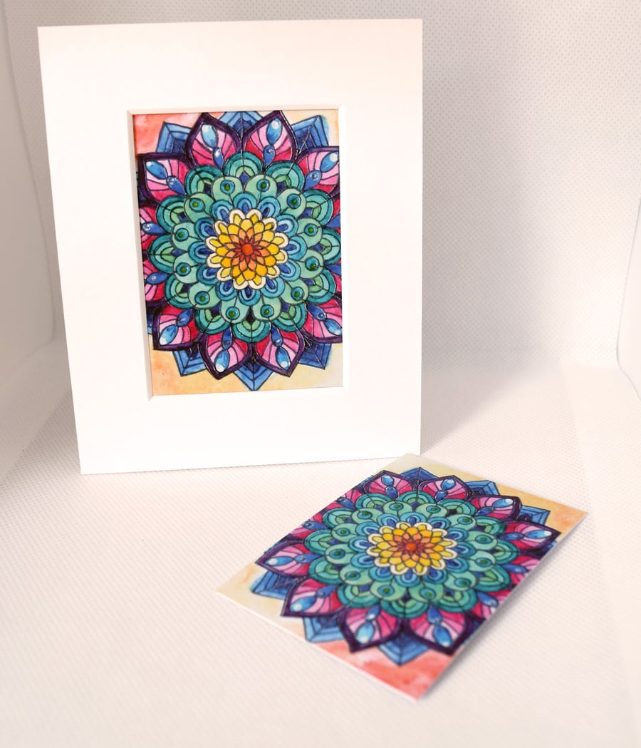 Mandala ACEO Giclee Art Print, Mini Mandala Art Card, Artist Trading Card