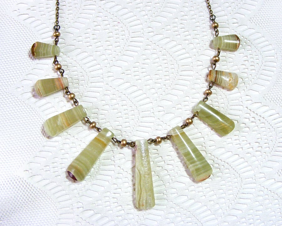 SALE! 50% off! Statement Bib Necklace with an Agate Fan