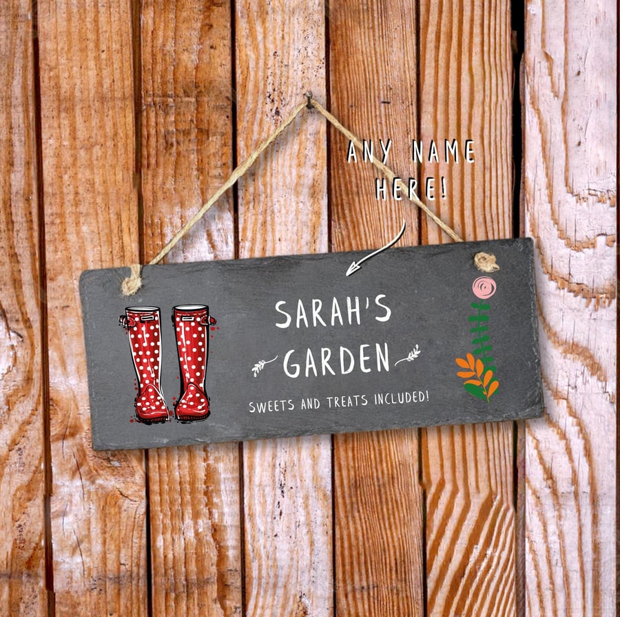 Garden Sign Personalised - Long Slate Sign