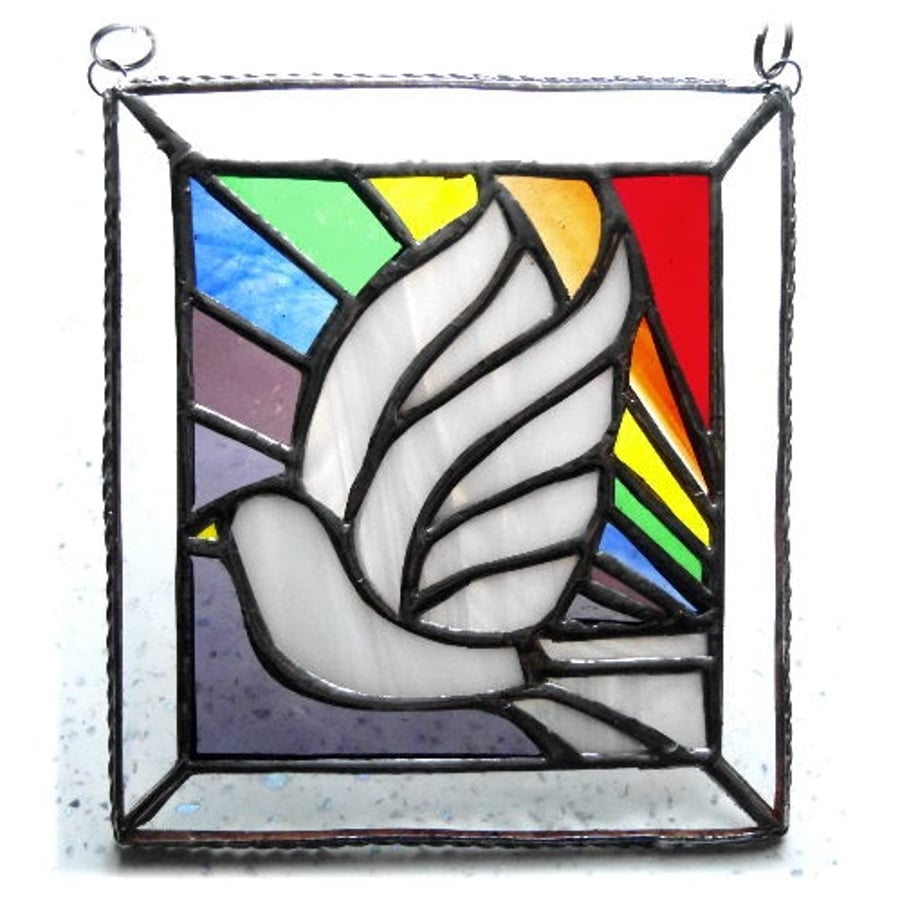 SOLD Rainbow Dove Stained Glass Picture Suncatcher Handmade 014