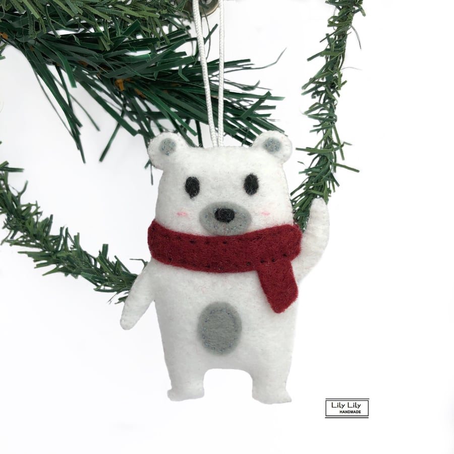 Pablo, Polar Bear Christmas Tree hanging decoration by Lily Lily Handmade