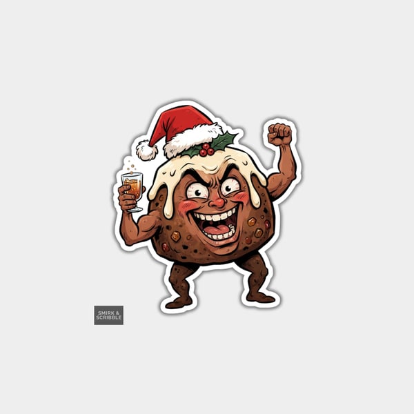 Unique Funny Christmas Sticker Xmas Decal For Adults - Festive Pudding