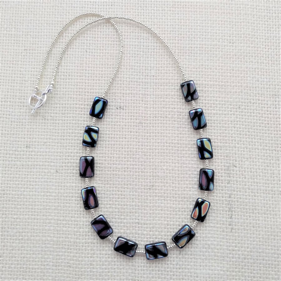 18" Black Multi Coloured Czech Glass Beaded Necklace