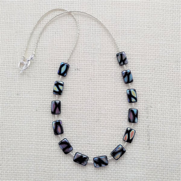 18" Black Multi Coloured Czech Glass Beaded Necklace