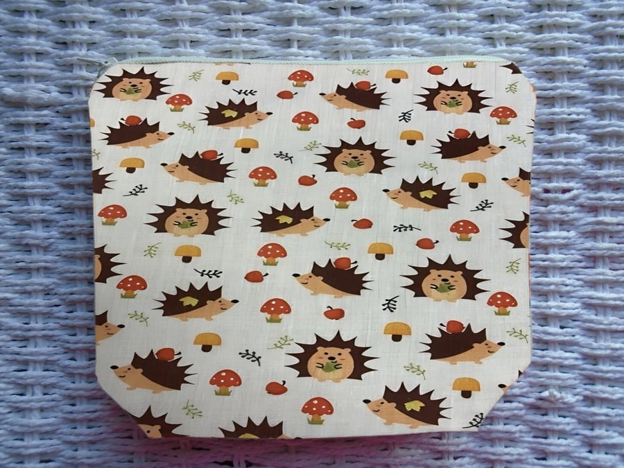 Woodland Hedgehogs Make Up Bag or Large Pencil Case.
