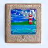 Sea Scene with Light House - Fused Glass in Oak Block Frame with Key Hook