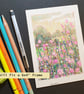 Little pink flower meadow drawing, original art letterbox gift, small drawing - Image 6