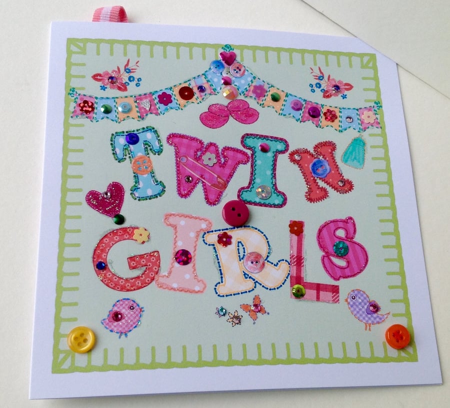 New Baby Twin Girls,Printed Appliqué Design, Handmade,Can Be Personalised.