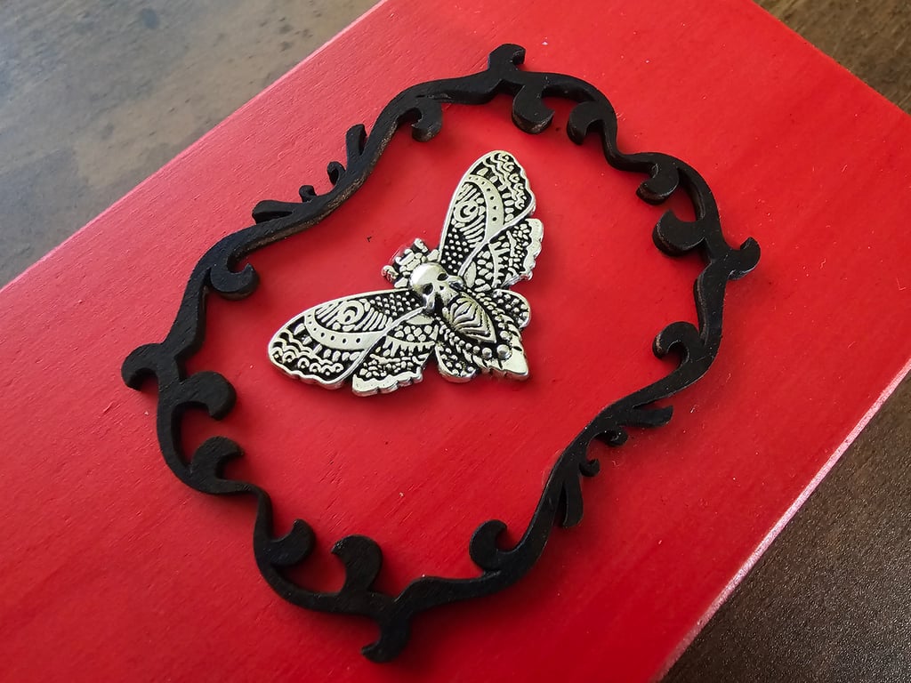 Death Head Moth Red Wooden Jewellery or Trinket Box