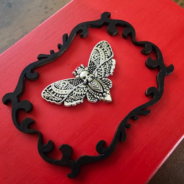 Death Head Moth Red Wooden Jewellery or Trinket Box