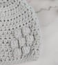Grey Crochet Baby Hat, Newborn Beanie with Pink Faux Fur Pom Pom - Image 4