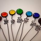Stained glass flower pot plant stake, all rainbow colours sun catcher, plant acc