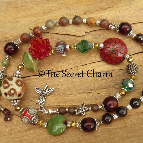 Pagan Prayer Beads, Garnet & Ruby Winter Solstice Meditation Beads