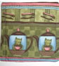 Pair of Cat Coasters Coffee Drinking Cats Mug Rug Green Brown