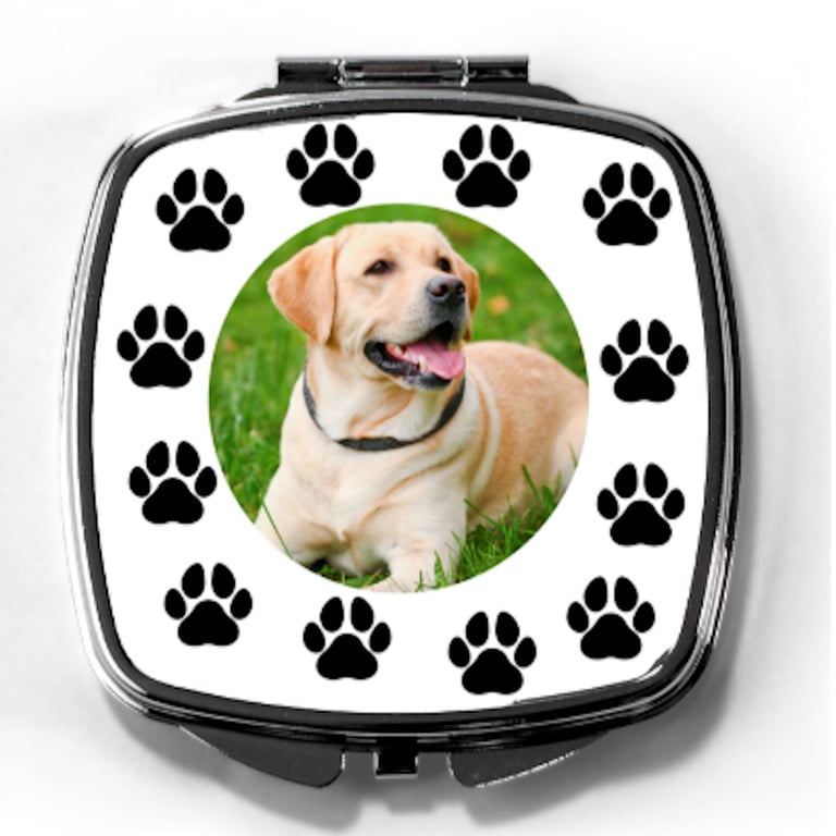 Custom pet mirror photo gift with paws and dog image
