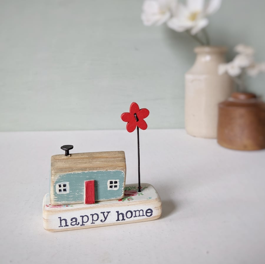 Little Wooden Handmade House and Base in a Bag - happy home