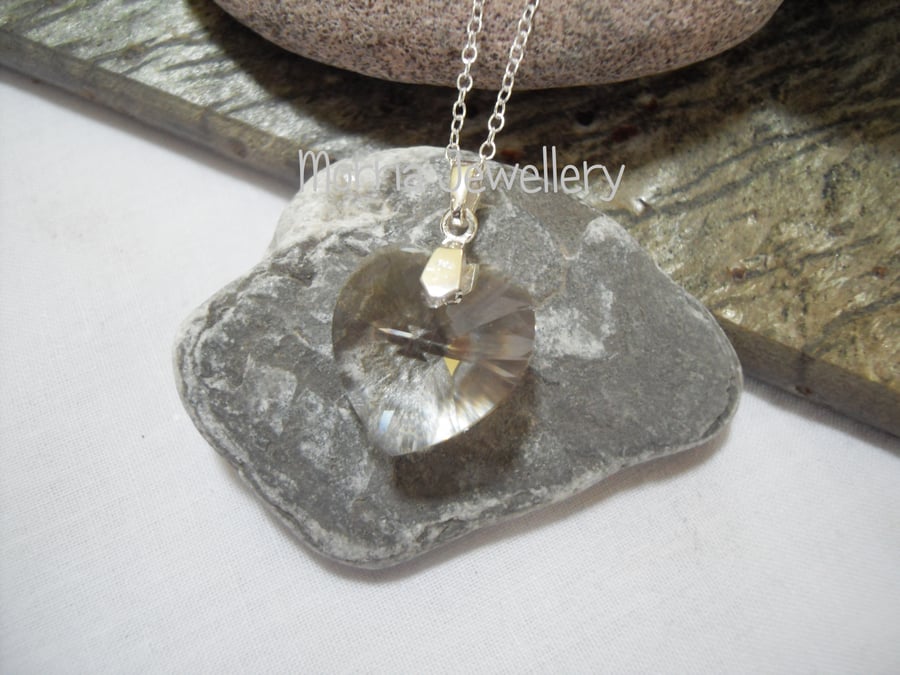 Crystal heart pendant on sterling silver chain