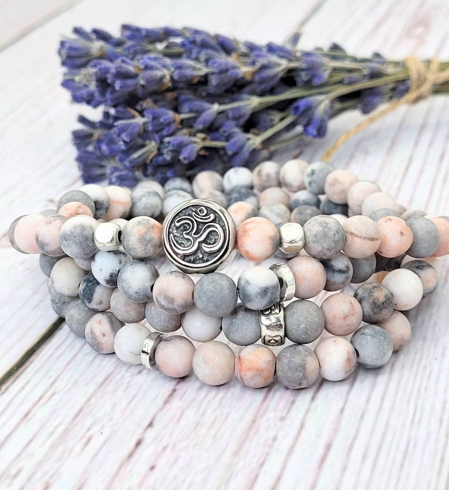 YOGA Mala Bracelet for Women, OM Mala Beads, Valentine Gift, Heart Chakra