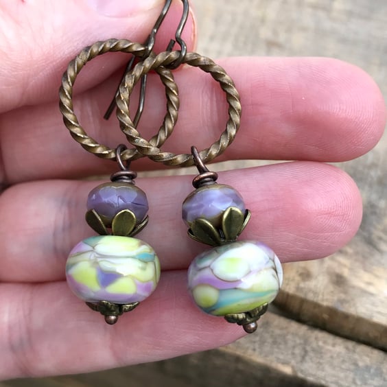 Unique Artisan Lampwork Earrings - Pastel Watercolour Inspired