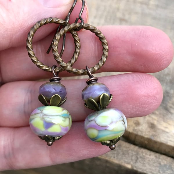 Unique Artisan Lampwork Earrings - Pastel Watercolour Inspired