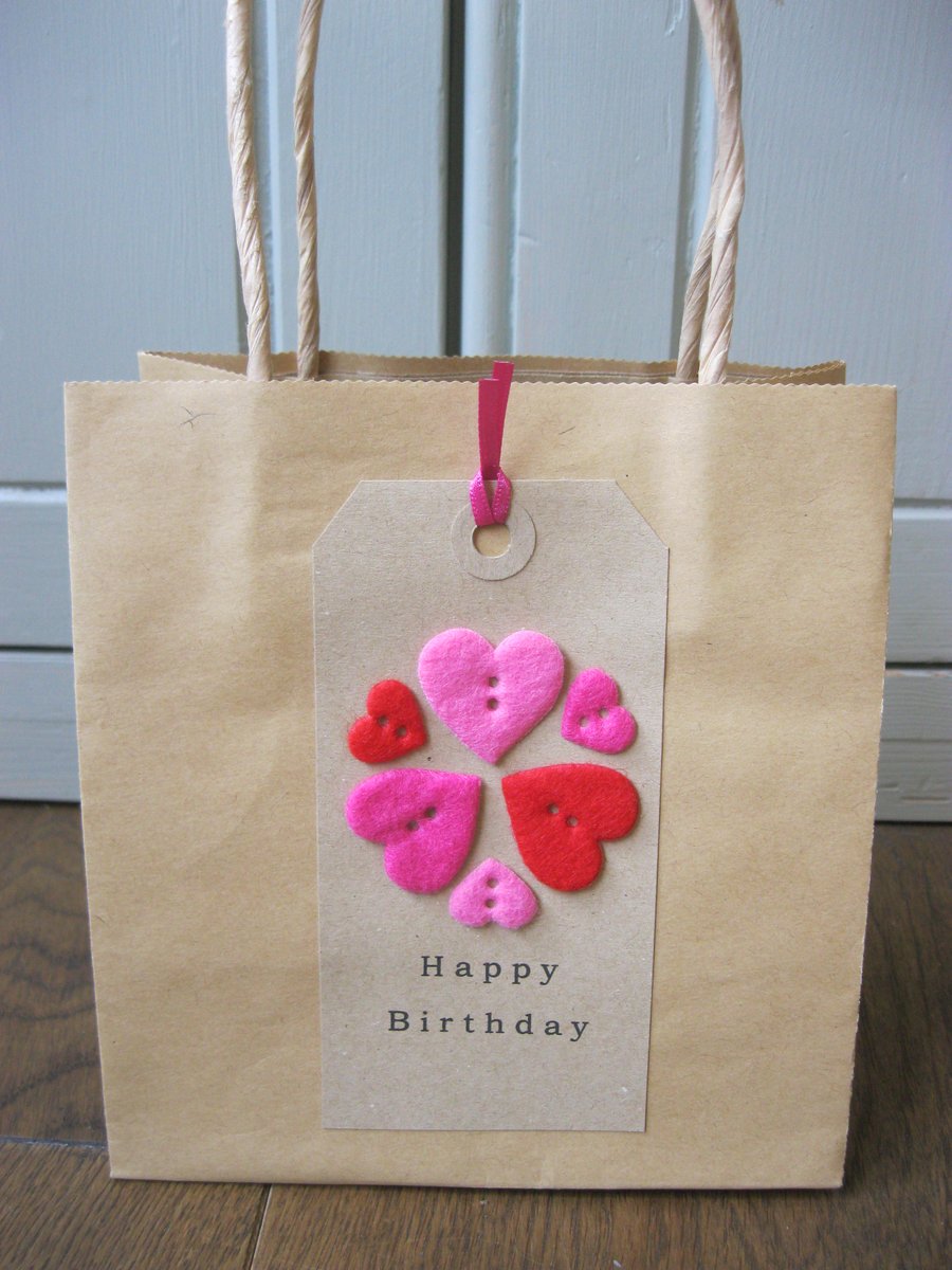 Happy Birthday Heart Button Gift Bag