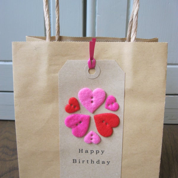 Happy Birthday Heart Button Gift Bag