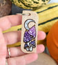 Purple Mushrooms under a Crescent Moon. Pyrography keyring. - Image 2