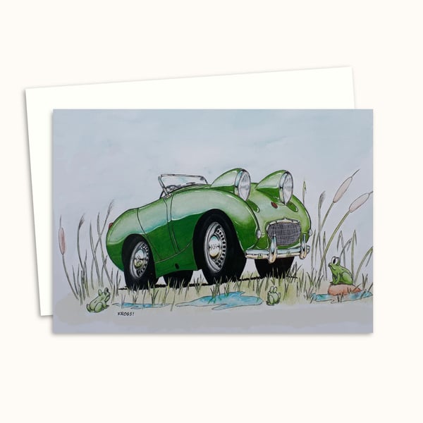 Funny Frogs Greeting Card: Frogs and Car Birthday Card - Blank Inside (301)