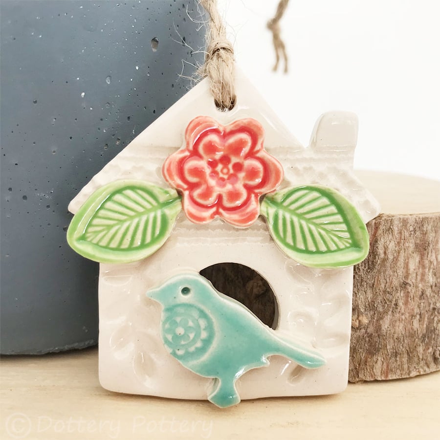 Small Ceramic bird house decoration Pottery bird house 
