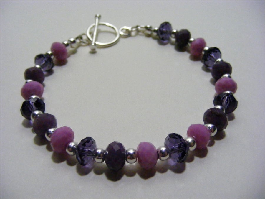 Purple and Pink Glass Rondelle Bracelet