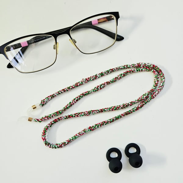 Cotton Cord in Welsh Colours, Glasses Chain or Earplug Strap