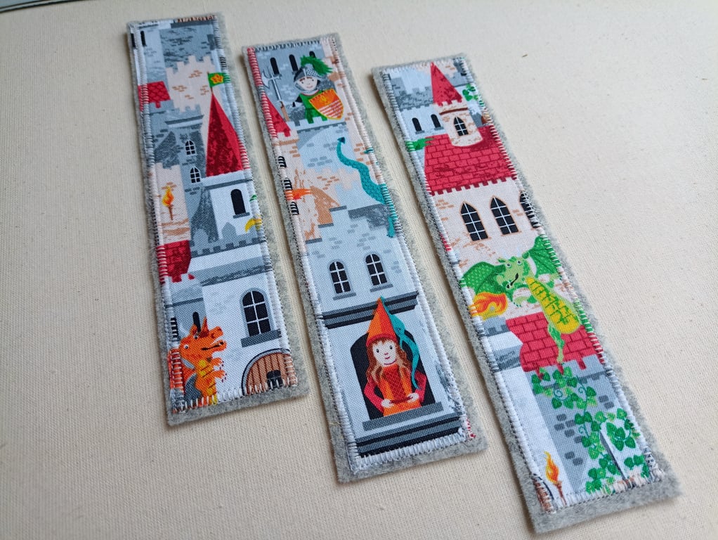 Bookmark for children - dragon princess knight castle.  fabric wool felt