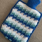 Crochet Hot Water Bottle Cover In Shades Of Blue (J156)
