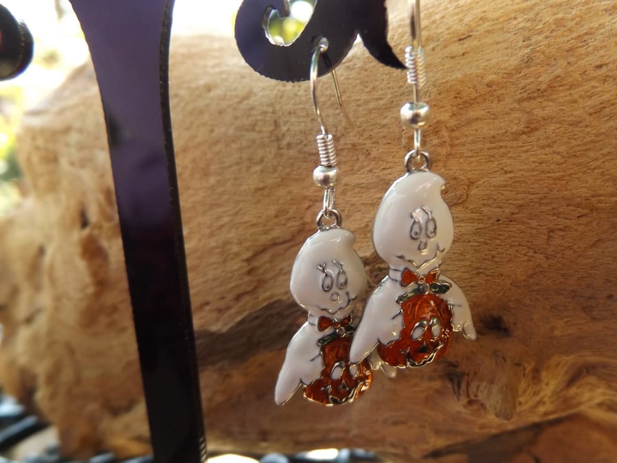 Halloween ghost charm enamel earrings