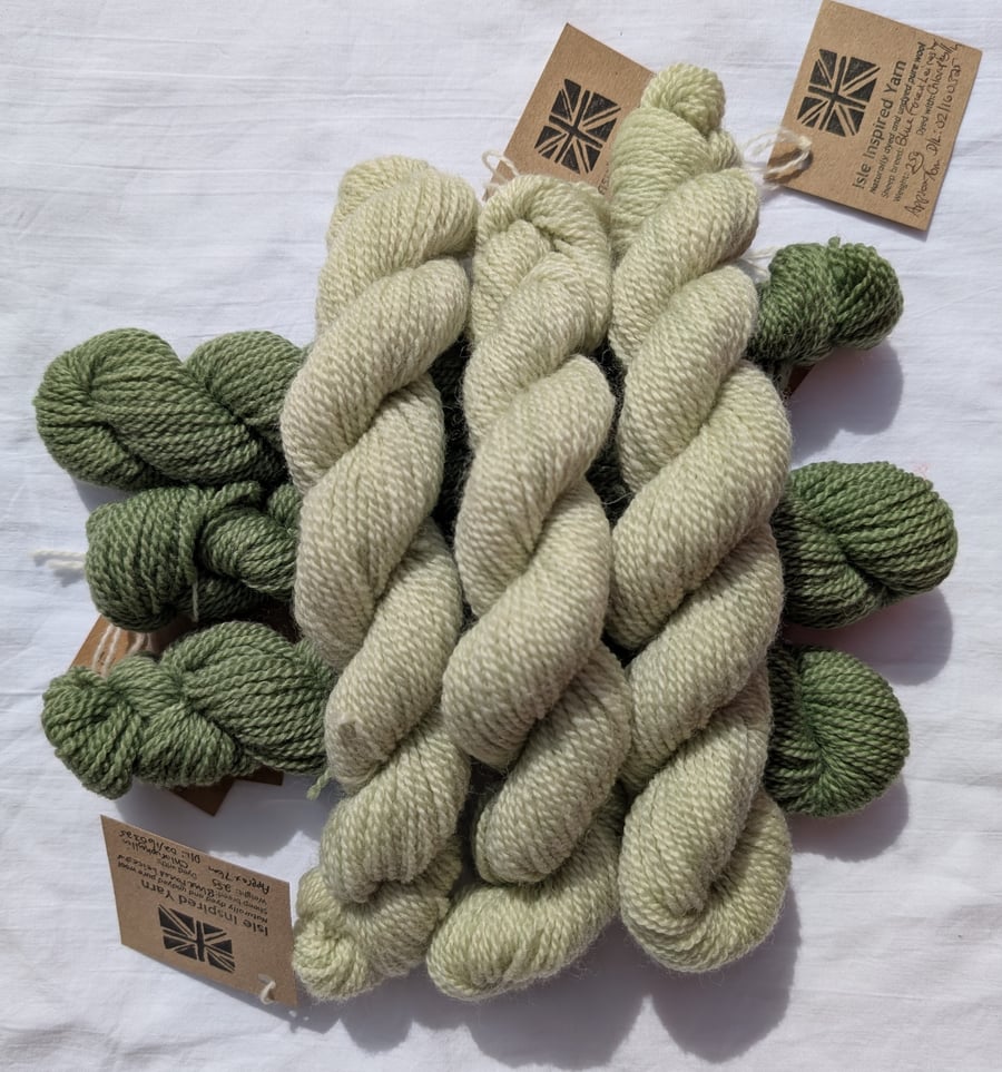 Chlorophyllin naturally dyed Blue-Faced Leicester wool, 4ply.