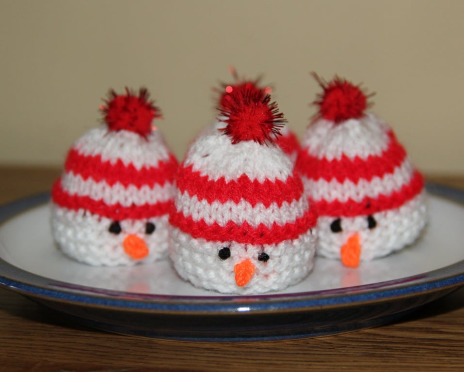 Hand Knitted Jolly Snowman Sweetie Holder