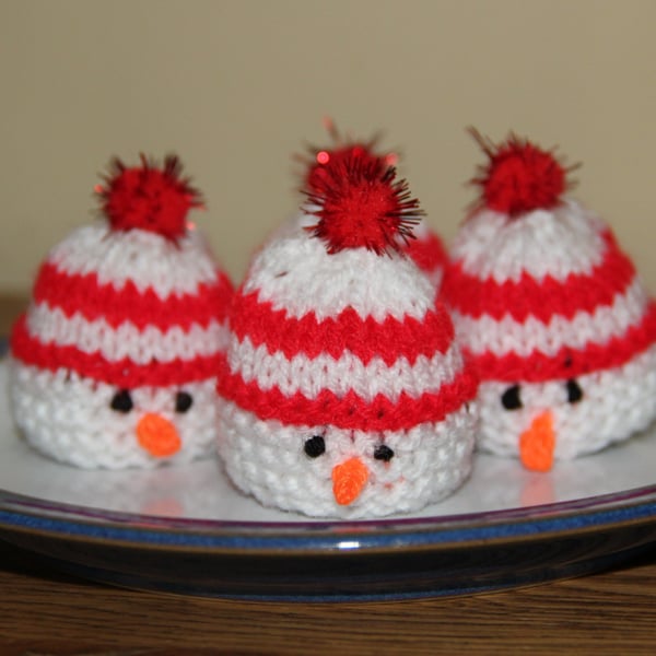 Hand Knitted Jolly Snowman Sweetie Holder