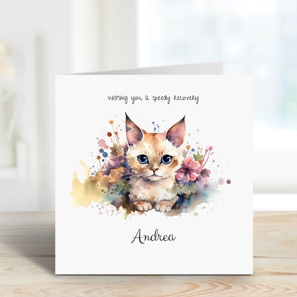 Wishing you a speedy recovery, name can be added, text customisable greeting car